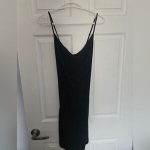 Black Sparkle Mini Dress with Cowl Neck